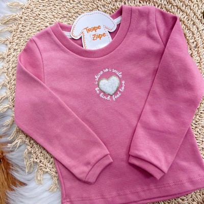 Conj. Blusa I Shine I Smile e Short Saia Corações em Plush - Rosa